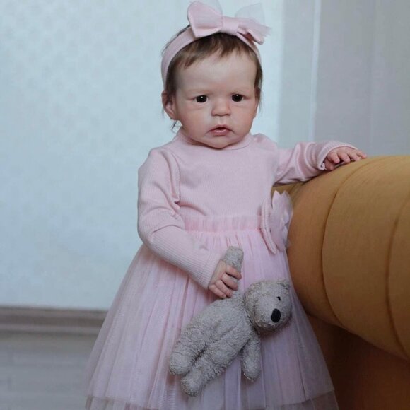 24 Inch Newborn Reborn Silicone Baby Doll Girl Eye Open Floppy Suckling For Kid - Picture 1 of 8